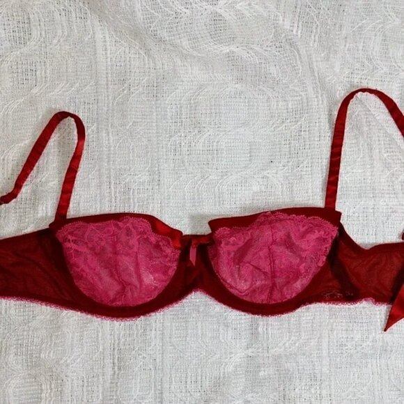 Red & Pink Lace with Bow Bra by JS - Picture 1 of 3